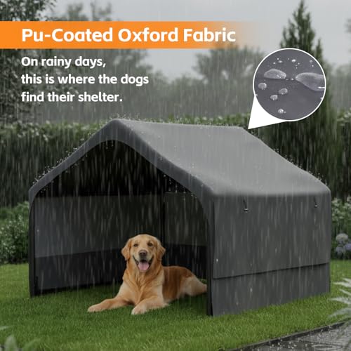 Portable Outdoor Dog Shade Shelter – Lightweight Water-Resistant Pet Tent for Backyard, Patio, Garden & Travel Use (Gray + Metal-1) - color: Gray + Metal-1
