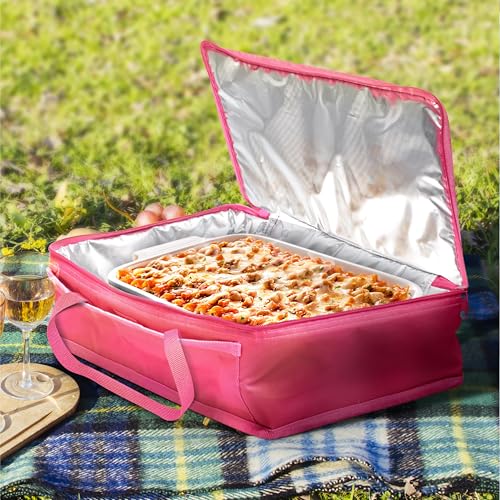 Dawhud Direct Insulated Casserole Carrier Bag - Food Transport Carrier for Hot or Cold Dishes - Thermal Travel Bags for Women, Picnics, Office, Parties - Pan Carrier - Pink - color: Pink