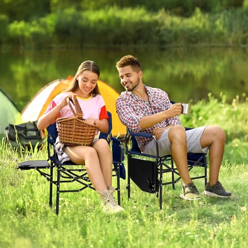 VINGLI Camping Chairs, Directors Chair, Camping Chair with Side Table & Carry Bag，Heavy Duty Camping Chairs for Adults,Portable Folding Camping Chair 2 Pack, for Beach, Fishing,Trip,Picnic,Lawn-Blue - color: Blue, size: 2P