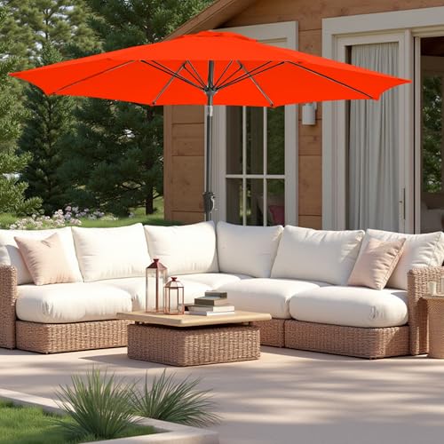9FT Large Outdoor Patio Umbrella Pool Market Umbrella-UV Resistant, Easy Push Button Tilt and Crank, 8 Sturdy Ribs Heavy-Duty Table Umbrella for Deck, Backyard, Garden(Orange) - color: Orange, size: 9 FT