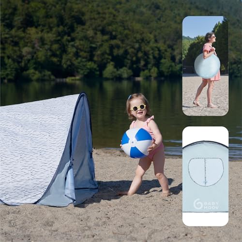 Babymoov Anti-UV Baby & Toddler Beach Tent UPF 50+ Sun Protection with Pop Up System for Easy Use & Transport, Blue Waves (Summer 2025 Edition) - style: Blue Wave Tent