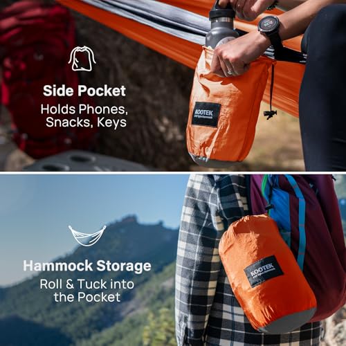 Kootek Camping Hammock, Portable Hammocks with Tree Straps & Attached Carry Bag, Camping Essentials Gear, Perfect for Outside Indoor Hiking Beach Backpack Travel - color: Orange & Grey, size: Large