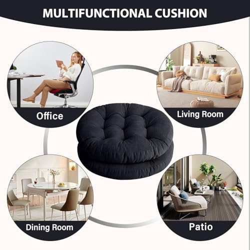Tiita Outdoor Cushions Square Floor Pillow Thicken Tufted Seat Pad Large Floor Cushion for Yoga Meditation Living Room - color: Round|black, size: 2 Count (Pack of 1)