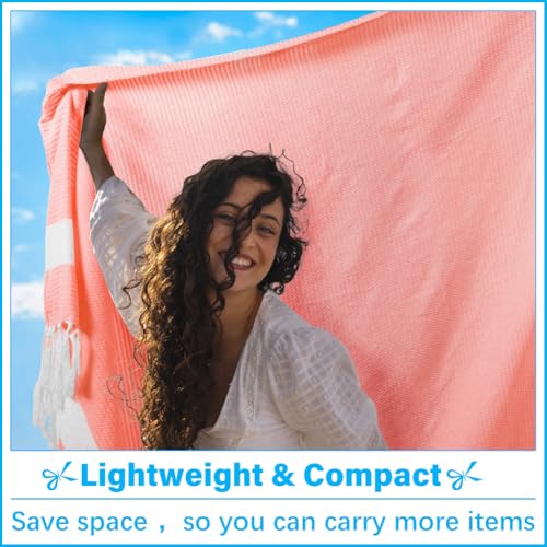 Oversized Turkish Beach Towel Blanket XXL Cotton Sandproof Towels Boho Woven Extra Large Big Sand Free Giant Throw Blankets Huge Quilt XL Picnic Camping Necessities Cloud For Adult Gifts Coral - color: Woven Coral, size: XXXL(88x82 IN,224x208 CM)