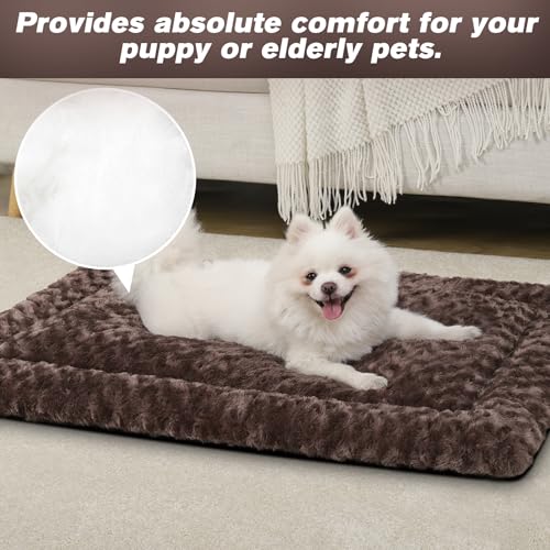 Washable Dog Bed Mat Soft Dog Crate Pad Fluffy Pet Kennel Beds Sleeping Mattress with Non-Slip Bottom for Large Jumbo Medium Small Dogs, 47 x 29 Inch, Brown - color: Brown, size: 47.00" x 29.00" x 1.50"