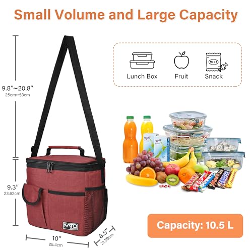 Tirrinia Insulated Large Lunch Bag for Women Men, Leakproof Lunch Box Containers for Adults, Work, School, Soft Lunchbox for Kids, Boys, Adult Cooler Bag for Picnic, Hiking,Beach - color: Red, size: Large-10.5L