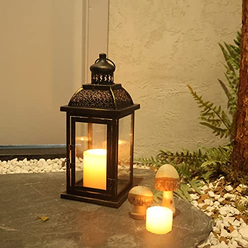 Lanterns Decorative Indoor&Outdoor, 14.4'' Large Black Square Hanging Lanterns, Vintage Metal Candle Holder for Outdoor Patio Front Door Porch Wedding Party Decor - color: Black / 14.4’’h