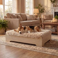 Elevated Wooden Dog Bed with Supportive Cushion & Washable Cover, Sturdy Noise-Free Frame, Modern Furniture-Style Design for Indoor Living Spaces, M Size for Medium Dogs, Natural Wood Finish - size: M_weight Up to 55 Lbs