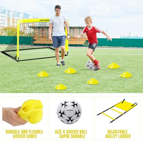 Pro-Grade Kids Backyard Soccer Goal, Tear-Resistant 5-Layer Polyester Soccer Net & 10mm Poles for Maximum Durability, 4x3ft/6x4ft/7x5ft, Pop Up Portable Soccer Training Equipment Set with Size 4 Ball - size: 6 ft x 4ft, style: Yellow