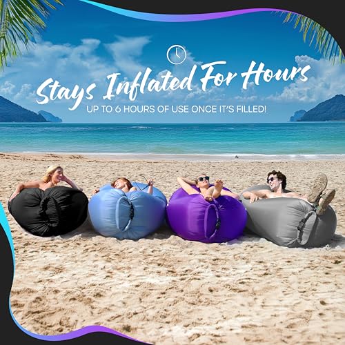 Nevlers Dark Black Inflatable Lounger | 210T Polyester Inflatable Chair | No-Pump Air Couch | Outdoor Inflatable Couch w/ 450lbs. Cap., Pockets & Matching Bag | Use as Blow Up Couch for Adults & Kids - color: Dark Black, size: 1 Pack