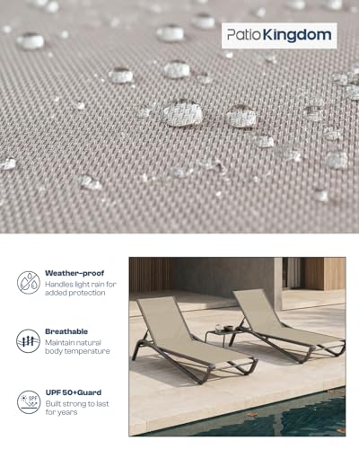 3-Piece Patio Chaise Lounge Set with Side Table, Set of 2 Adjustable Pool Chairs and Aluminum Bistro Table, All-Weather Outdoor Furniture for Pool Deck, Patio & Tanning, Beige - color: Beige, size: 3-Piece Set: 2 Chairs + 1 Table