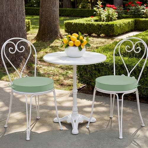 Summsun Outdoor Bistro Chair Cushions Set of 2, 15" D x 3" H Round Chair Cushions Waterproof and Fade Resistant Chair Cushion Pads with Non-Slip Ties and Removable Covers for Garden, Sage Green - color: Sage Green, size: 15x3 Inch (Round)-2p