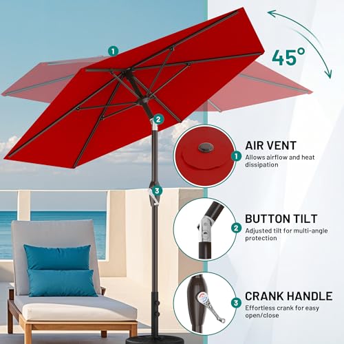AreShark 7.5FT Patio Umbrella Table Market Umbrella with 6 Sturdy Ribs, Button Tilt/Crank Heavy-Duty Round Outdoor Umbrellas for Garden, Deck, Backyard,and Pool, Red - color: Red, size: 7.5FT