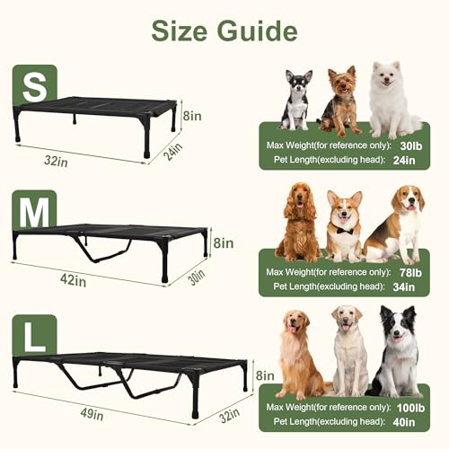 Dog Cooling Bed, Raised Pet Cot for Medium and Large Dogs, Cooling Breathable Mesh, Durable Sturdy Frame, Washable Cover, Portable and Easy to Assemble Indoor/Outdoor Pet Bed, Black, L - color: Black, size: Large