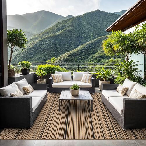 GENIMO Outdoor Rug 8x10 ft Waterproof, Reversible Plastic Straw Patio Rug for RV Camping Mat, Deck, Backyard Balcony Mat - Lightweight & Easy to Clean, BlackBrown - color: Blackbrown, size: 8' x 10' (Rectangular)