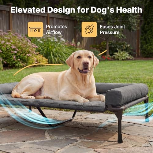 Veehoo Cooling Elevated Dog Bed Add Removable Waterproof Bolster Cushion Mat, Raised Pet Cot with Breathable Teslin Mesh, No-Slip Feet, Dog Couch Bed for Indoor Outdoor, 53 inches, Black Silver - color: Black Silver, size: 53.0"L x 37.5"W x 9.0"Th
