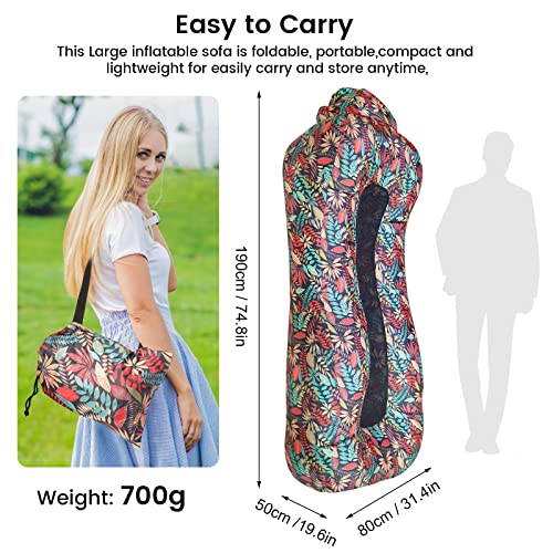 ele ELEOPTION Outdoor Inflatable Camping Couch Waterproof Portable Blow Up Air Sofa Chair Lounger for Backyard Beach Traveling Camping with Compression Sacks (Red Leaf Print) - color: Red Leaf Print