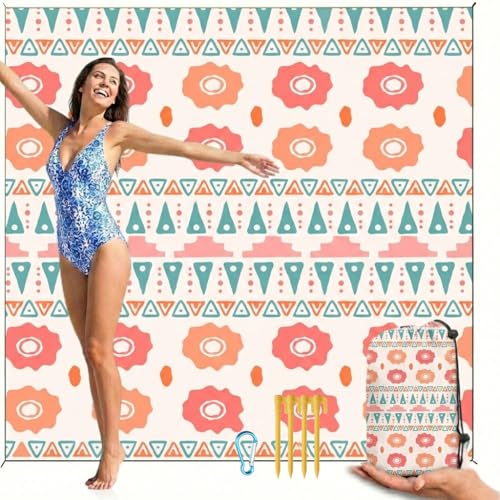 Beach Blanket Sandproof Waterproof, 79" X 79" Oversized Outdoor Picnic Blanket, Large Sand Free Beach Mat, Lightweight Foldable Mat for Travel, Camping, Festival - color: Orange Floral Shore