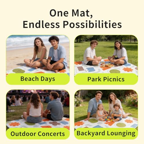 morning deer 80"x60" Large Oxford Picnic Mat, Waterproof & Sandproof Oxford Picnic Blanket for 4-6 People, Thicken Portable Beach Blanket with Carry Strap for Camping, Hiking, Park, Music Festival