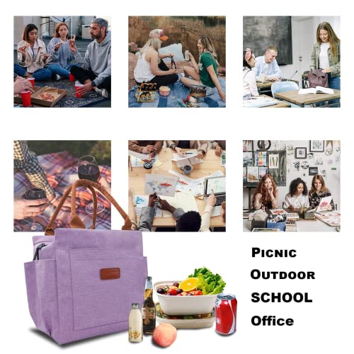 Joymee Lunch Bag Women Insulated Lunch Box Reusable Leakproof Large Spacious Cooler Tote for Women Men Adult with Bottle Holder and Side Pockets for Work Office Travel Picnic - Purple - color: 04 Purple