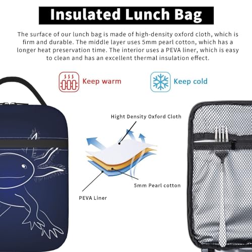 Blue Axolotl Print Salamander Insulated Lunch Bag Portable Reusable Zipper Lunch Box For Men Women Work Picnic Travel Camping - color: Black33