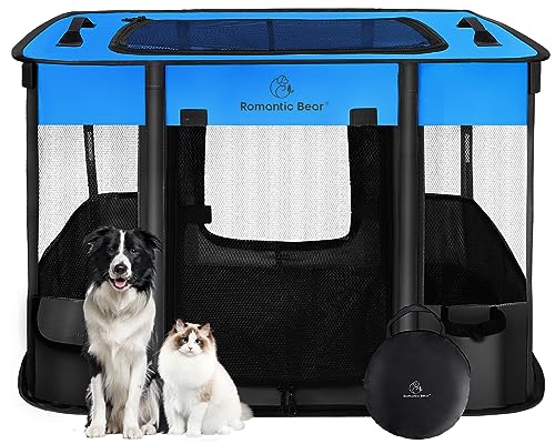 40x32x24 Inches Dog Playpen,Pet Playpen,Foldable Puppy Cat Playpen,Portable Exercise Kennel Tent Crate,Water-Resistant Breathable Shade Cover,Indoor Outdoor Travel Camping Use for Small Animals(L) - color: Blue, style: Large(40"*32"*24")