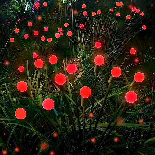 6-Pack Red Solar Outdoor Light for Garden Decorations, 48 LED Super Bright Solar Firefly Lights (Sway by Wind), New Upgraded Fairy Lights Outdoor Waterproof for Outside Pathway Patio Yard Porch(Red) - color: Red, size: 6 Pack