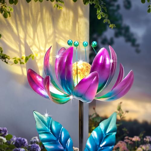 Outdoor Garden Decor Solar Spinners Lights - Metal Wind Spinner Solar Lights for Yard, Patio, Garden Lawn Oranments - color: Purple