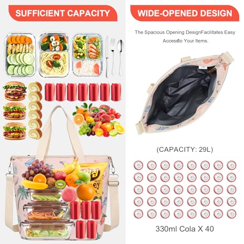 Nanxson 9L/15L/29L Extra Large Insulated Lunch Bag for Women Adult Reusable Leakproof Picnic Lunch Box Freezable Cooler Tote Bag (29L,B-Pink Cocos) - color: B-Pink Cocos, size: 29L