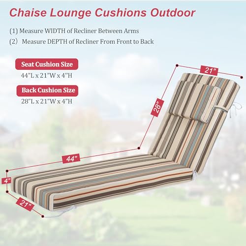 Chaise Lounge Cushions Outdoor 72x21x4 Inch, Patio Lounger Chair Cushion with Removable Cover, Fade Resistant Replacement Pad for Outdoor Furniture (Black Agate Stripes, 72x21x4 inch) - color: Black Agate Stripes