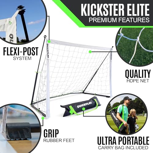 QuickPlay Kickster Elite Portable Soccer Goals - Ultra Fast Setup Weighted Training Goals for Backyard, Turf & Indoor Use - Durable Soccer Nets for Home & Team Practice - style: 5 x 3'