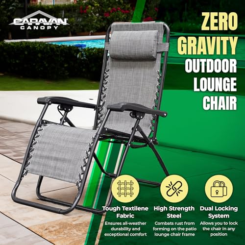 Caravan Sports Zero Gravity Outdoor Portable Folding Camping Lawn Deck Patio Pool Recliner Lounge Chair for Adults, Adjustable Headrest, Gray - color: Grey