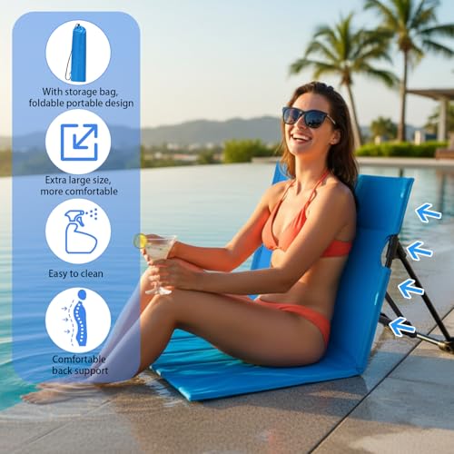 Jetec Foldable Floor Backrest Chair Portable Camping Chair with Storage Bag Light Weight Lazy Seat for Indoor Outdoor Bed Ground Park Lawn Concerts Beach Hiking - color: Blue, size: X-Large