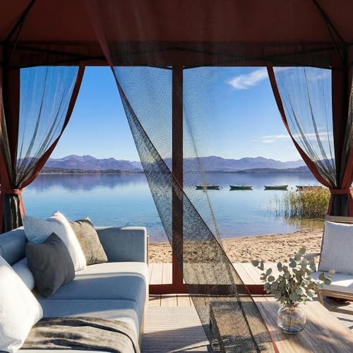 11'X11' Gazebo Pop Up with 4 Sidewalls Mosquito Netting, Heavy Duty Patio Gazebo Canopy Tent with Double Air Roofs for Backyards, Patios, Decks, Gardens, Parks - color: Red Top