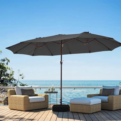 JEAREY 15ft Large Patio Umbrella with Base, Outdoor Rectangle Umbrella Double-Sided Market Umbrella with Stand for Pool, Deck, Backyard and Garden, Gray - color: Gray