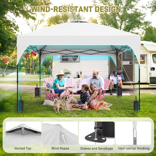 8x8 FT Canopy Tent, 1-Button Push Pop Up Canopy with 4 Sandbags and Carrying Bag, Instant Outdoor Gazebo Shelter - color: White, size: 8x8