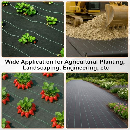 6FT X 328FT Garden Weed Barrier Landscape Fabric Heavy Duty Ultra Thick Premium Weeds Control Mat Ground Cover Weed Block Gardening Mat, 40 Ground Stakes Included - size: 6ft x 328ft
