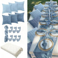 Beeveer 91 x 71 Extra Large Outdoor Boho Picnic Blanket with Gray Blue Table Runner, 6 Throw Pillow Covers 6 Napkins Woven Cotton Yarn Oversize Beach Blanket Washable Picnic Camp Wedding - color: Gray Blue