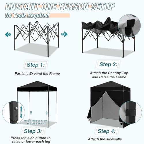 EAGLE PEAK 6x4 Instant Pop Up Canopy Tent with 4 Side Wall Panels, Straight Leg Sun Shelter, Portable Canopy with Carry Bag for Camping, Beach & Sports, Black - color: Black, size: Four Walls