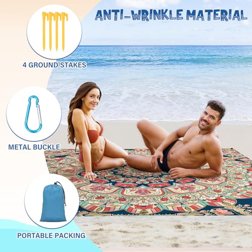 Beach Blanket 78''×81'' - Waterproof Sandproof Sand Free Oversized Mat for 1-5 Adults, Lightweight Durable Compact for Beach Travel Camping Hiking Picnic - color: Mandala2, size: 78"x81"