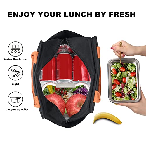 Joymee Lunch Bag Women Insulated Lunch Box Reusable Leakproof Large Spacious Cooler Tote for Women Men Adult with Bottle Holder and Side Pockets for Work Office Travel Picnic - Black - color: 04 Black