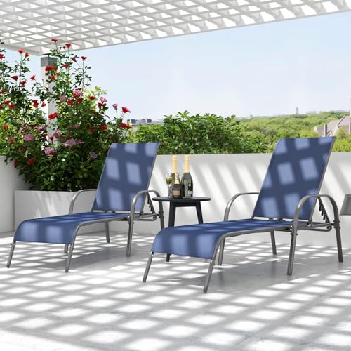 Tangkula Outdoor Lounge Chair, Patio Chaise Lounge with Adjustable Backrest, Reclining Pool Lounge Chair for Outside with Heavy Duty Steel Frame for Beach, Yard, Balcony, Poolside (Navy) - color: Navy