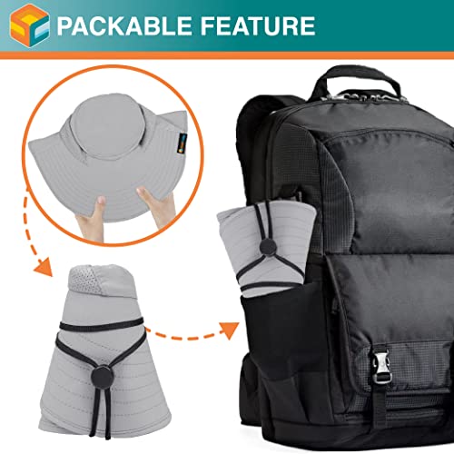 SUN CUBE Wide Brim Sun Hat with Neck Flap, UPF50+ Hiking Safari Fishing Hat for Men Women, Sun Protection Beach Hat - color: Light Grey With Bow