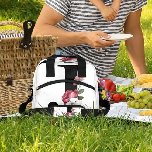 Letter J Insulated Lunch Bag for Women Men Reusable Waterproof Lunch Box Cooler Tote Bag One shoulder portable meal bag Portable Adult Lunchbox for Work Picnic Hiking Beach - color: Letter J