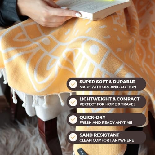 FESHKA Sand Proof Turkish Beach Towel – Oversized, Quick Dry & Lightweight Travel Towel - 100% Organic Cotton Beach Blanket - Perfect for Bath, Pool & Picnic | Sunflower (Yellow) - color: 02 - Yellow