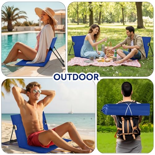 Jetec Foldable Floor Backrest Chair Portable Camping Chair with Storage Bag Light Weight Lazy Seat for Indoor Outdoor Bed Ground Park Lawn Concerts Beach Hiking - color: Navy Blue, size: X-Large