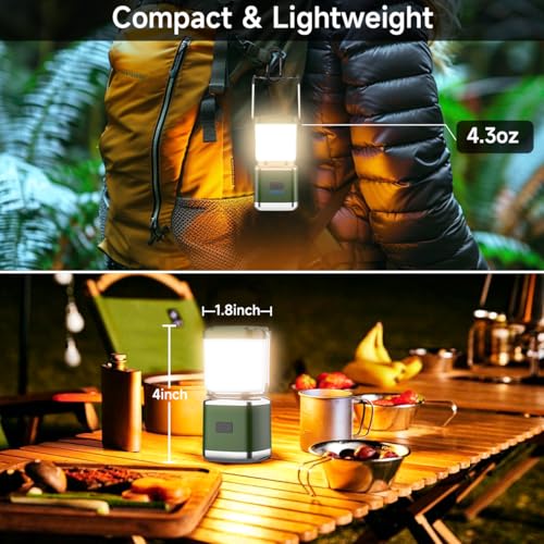Camping Lantern 2 Pack Lanterns for Power Outages, LED Camping Lights for Tent Hanging, Camp Light Tent Lamp with 20 Hours Runtime, Stepless Dimming, Waterproof Camping Lamp for Hurricane (4 inch) - size: Dark Green-2 PACK