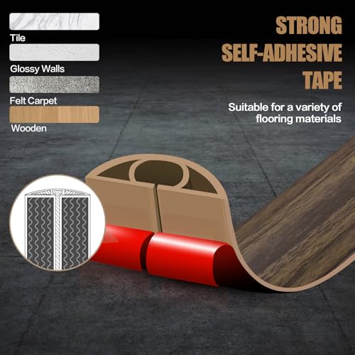 Floor Cord Cover Self Adhesive Cord Hider,3.3FT Cable Management, Extension Strip Protector for Wires, Prevent Cable Trips for Offices, Gyms, Exhibitions Cavity:0.3"(W) x 0.28"(H) Wood Walnut - color: Wood walnut, size: 0.78" x 3.3'