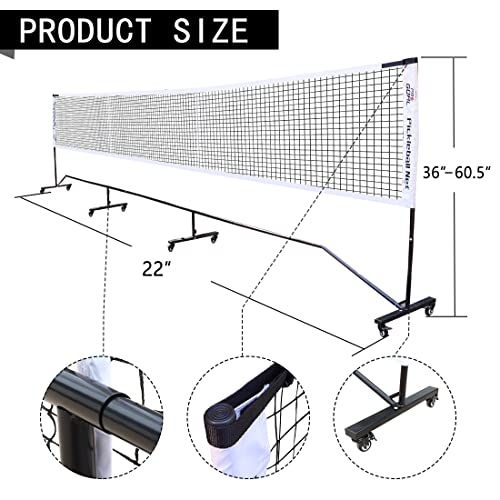 Badminton Pickleball Net System with Universal Wheel,Movable Steady Metal Frame,Strong Nylon Net and Carrying Bag,22 Feet Portable Height Adjustable Net for Pickleball and Other Games