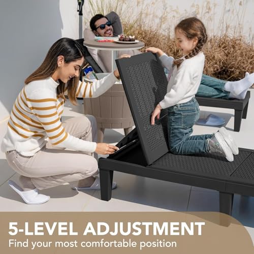 Devoko Outdoor Chaise Lounge Chair Set of 4 for Outside Pool Patio, Adjustable Waterproof Easy Assembly Chaise Lounge Outdoor (Black, Set of 4) - color: Black, size: Rattan-like 4 Pack
